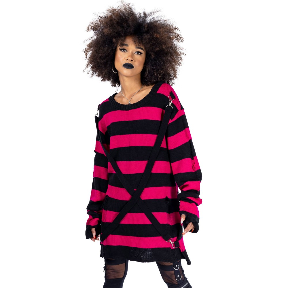 Heartless - Oriana Strick pullover - Schwarz/Rosa